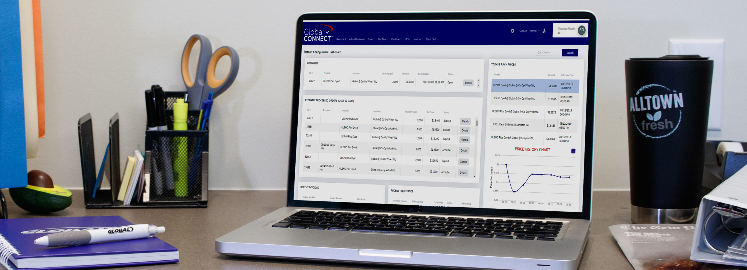 GlobalCONNECT Portal interface on laptop