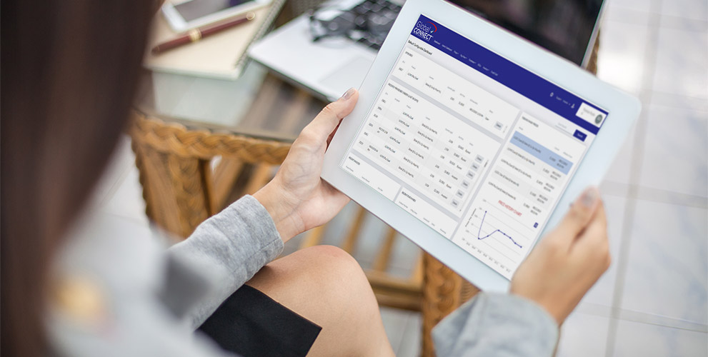The Global Connect Portal being viewed on a tablet