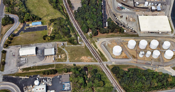 Aerial view of the Richmond Motiva terminal.
