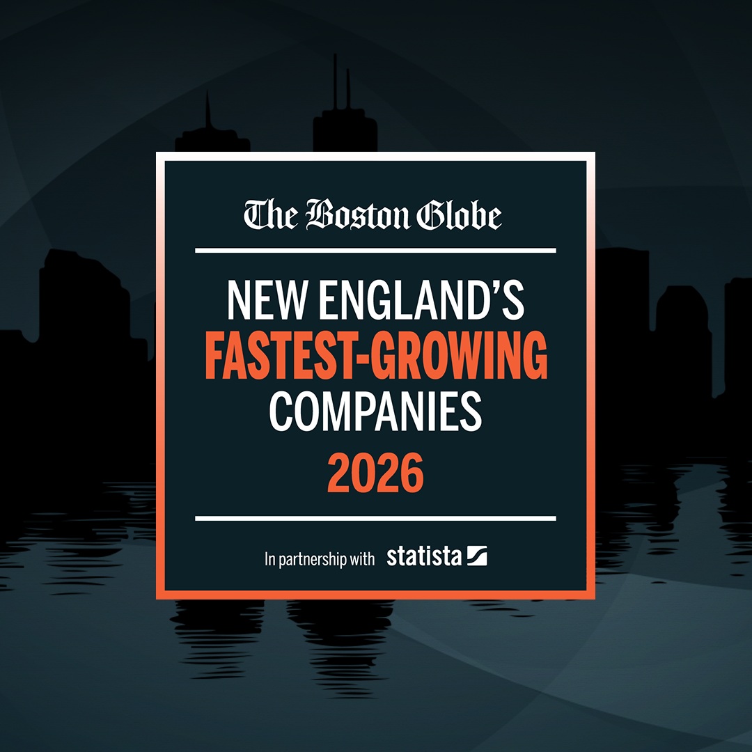 Graphic announcing “The Boston Globe: New England’s Fastest‑Growing Companies 2026,” in partnership with Statista, over a dark city skyline background.