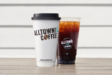 Two cups of Alltown Fresh coffee side-by-side, one hot and one cold